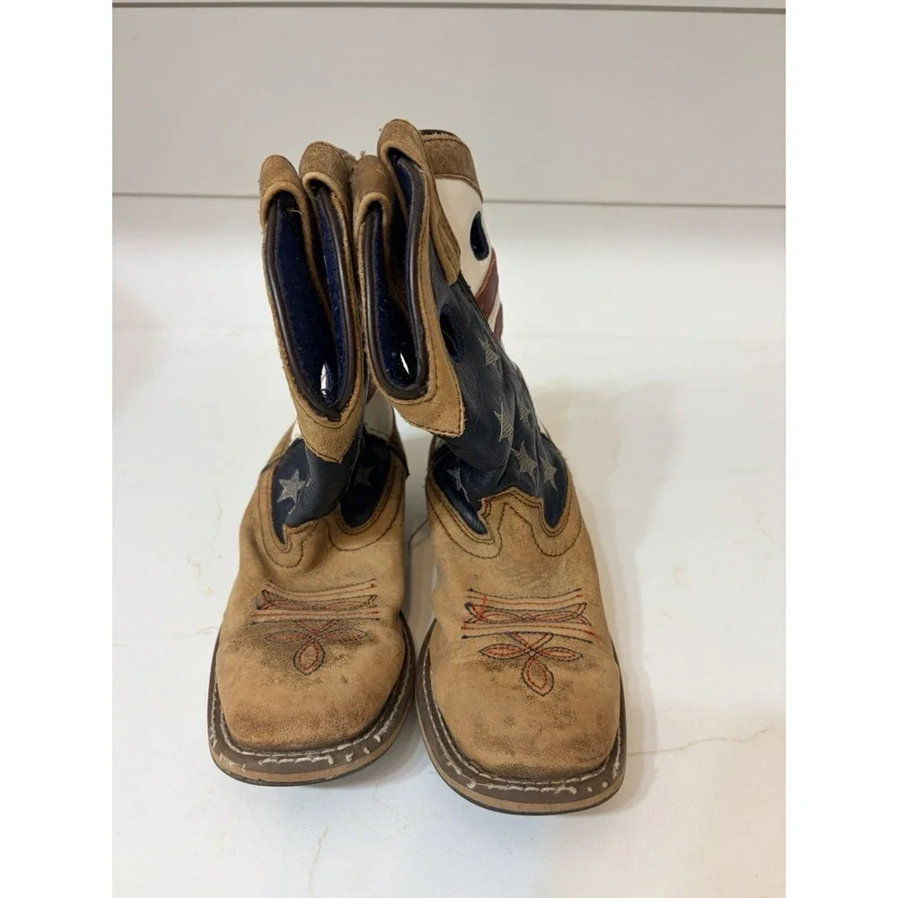 Smoky Mountain Boys Leather USA Flag Western Boots Broad Square Toe 10.5 3880 C
